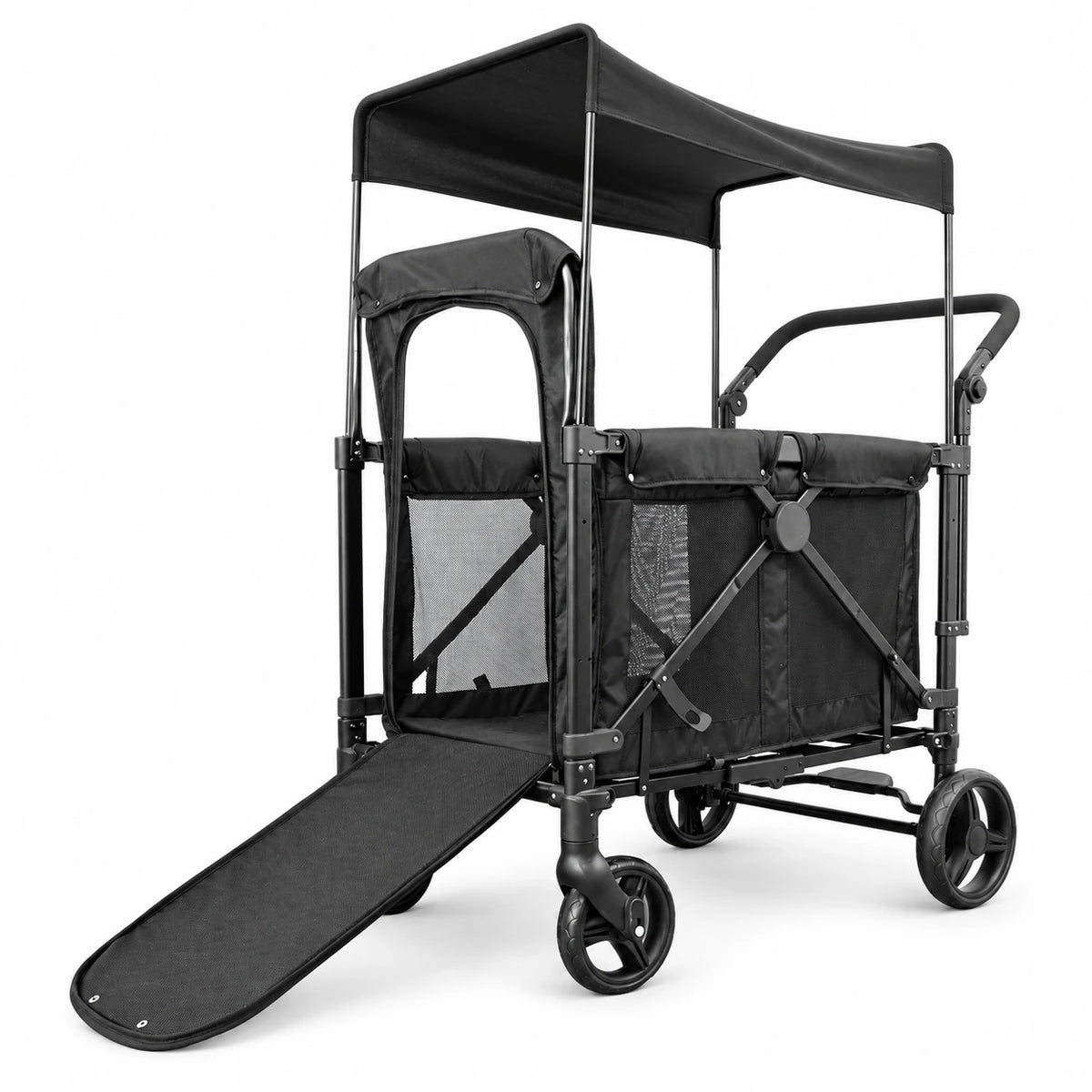 Wagcario TrailLift black dog wagon with loading ramp and removable canopy
